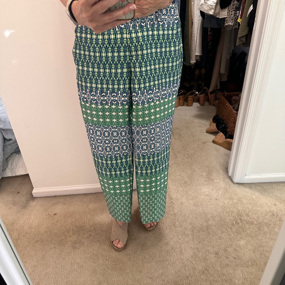 J. Crew Green Geometric Trousers